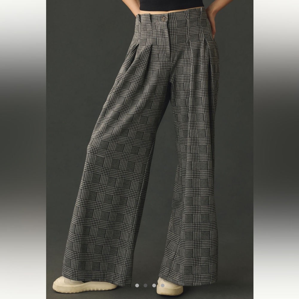 Anthropologie Black and White Checkered Wide-Leg Pants